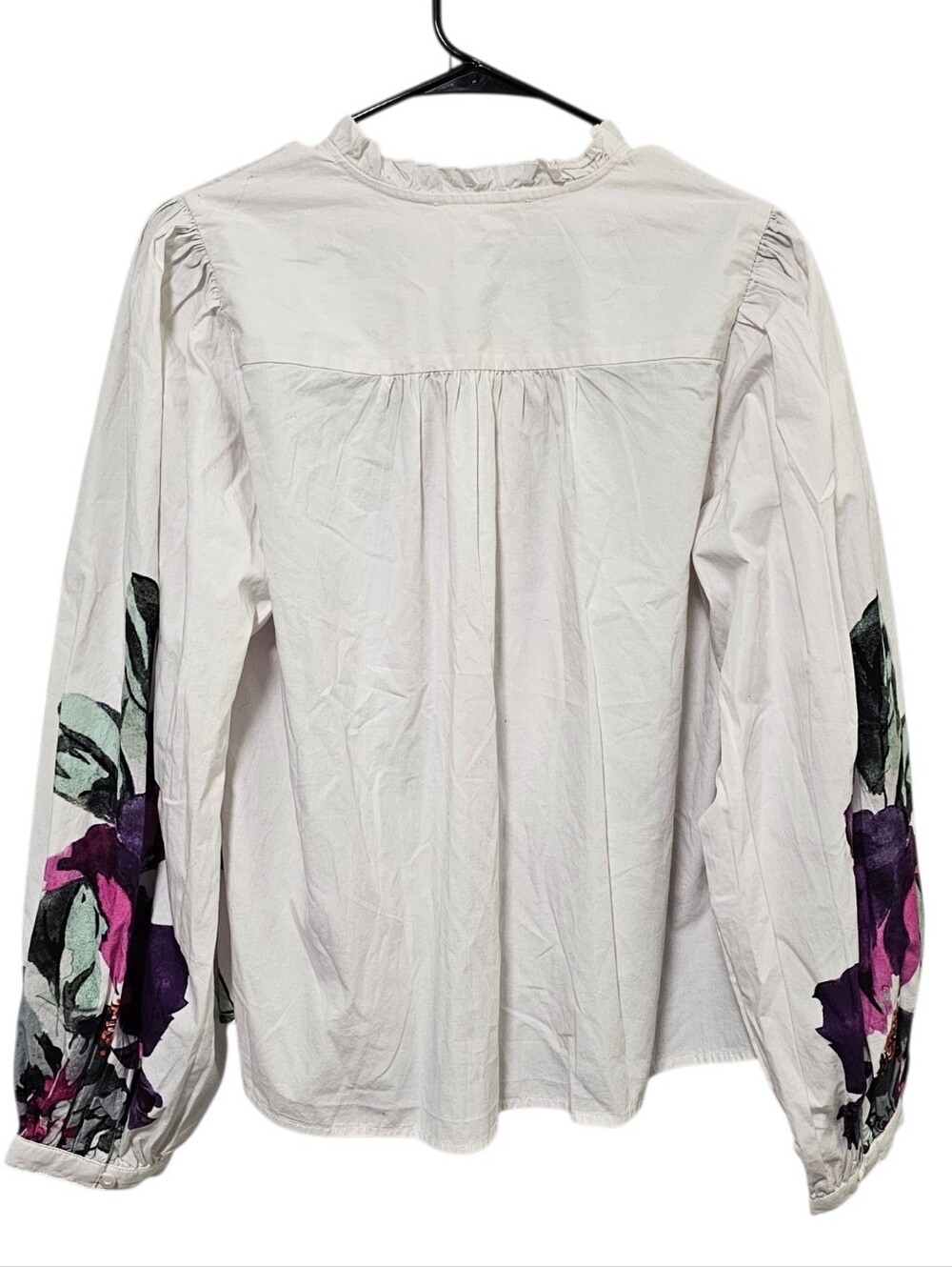 Anthropologie Forever That Girl Floral Ruffle Button Down Peasant Blouse Size L - Picture 5 of 13